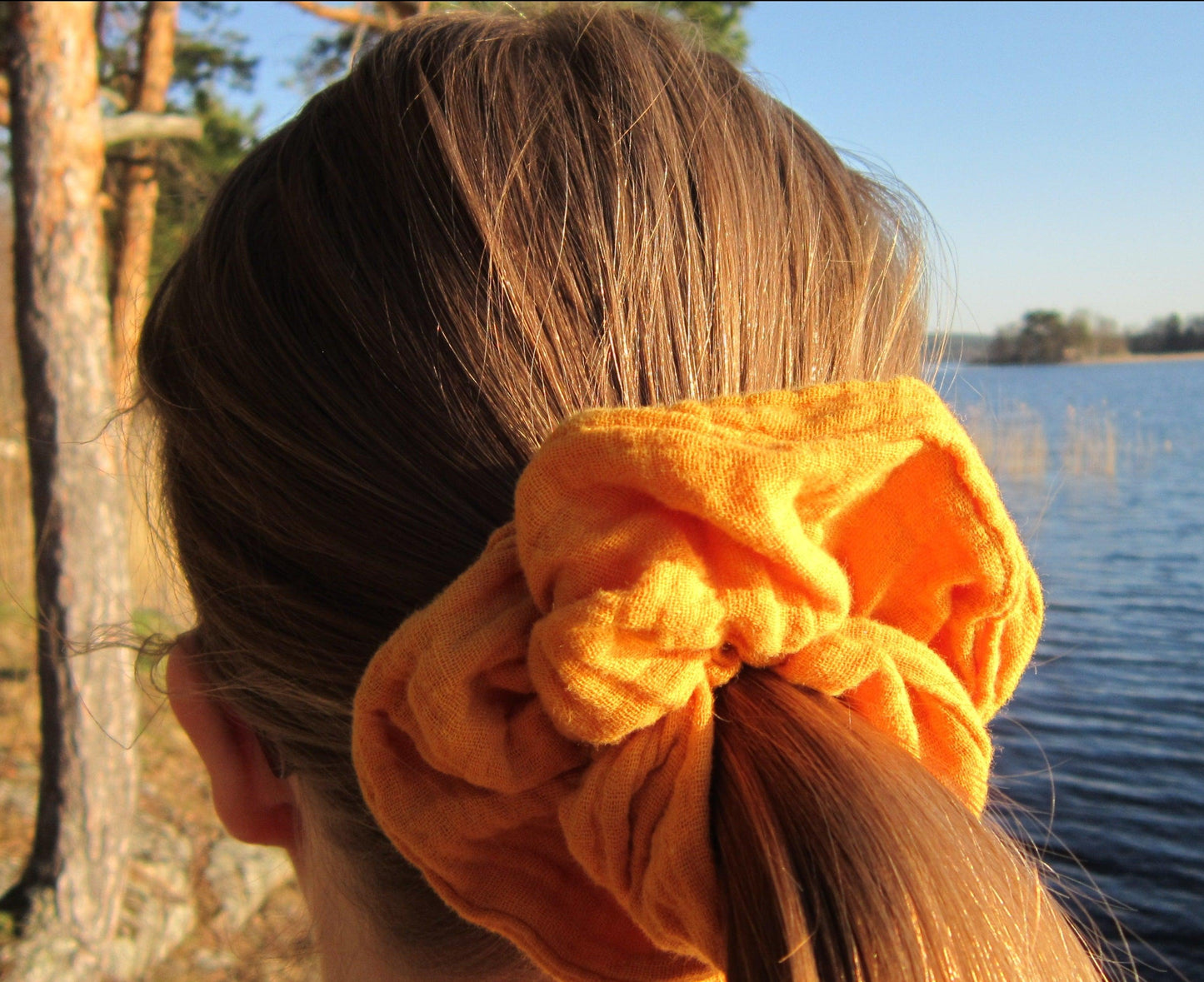 Musliini, XXL - Hilla Lifestyle - XXL Keltainen harso scrunchie